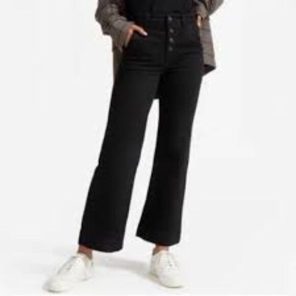 Everlane "The Wide Leg Jean" Ankle Black Button Fly High Rise Size 28 NWT - Picture 1 of 8